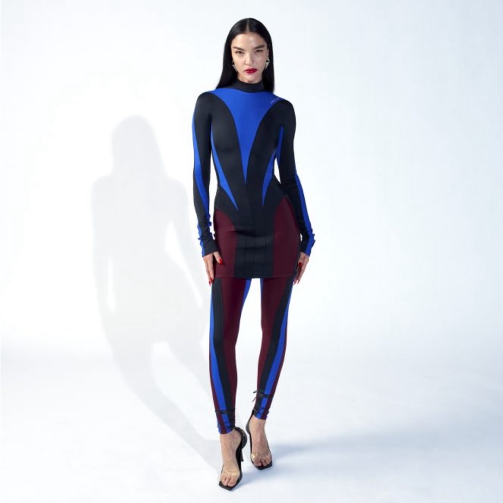 HM H&M x MUGLER Spiral-paneled Mini Dress Blue and Black size 8